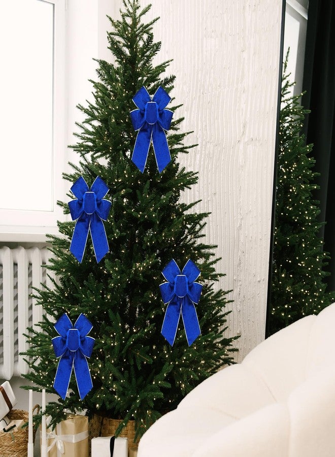 Ftuuo 4pcs Christmas Wreath Bows, Blue Velvet Bow for Wreath Sliver Edged Xmas Crafts Decorative Ornament Bow for Indoor Outdoor Christmas Wedding Holiday Party Decorations - Image 3